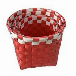 SET 3 CESTINI PORTA OGGETTI ORGANIZER TESSUTO BAGNO ROTONDI ROSSO BIANCO 59077