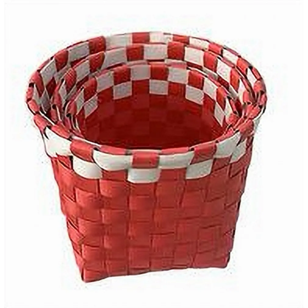 SET 3 CESTINI PORTA OGGETTI ORGANIZER TESSUTO BAGNO ROTONDI ROSSO BIANCO 59077