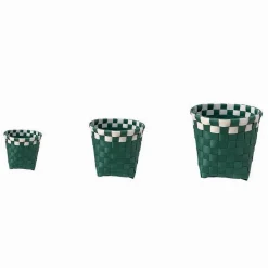 SET 3 CESTINI PORTA OGGETTI ORGANIZER TESSUTO BAGNO ROTONDI VERDE BIANCO 59078