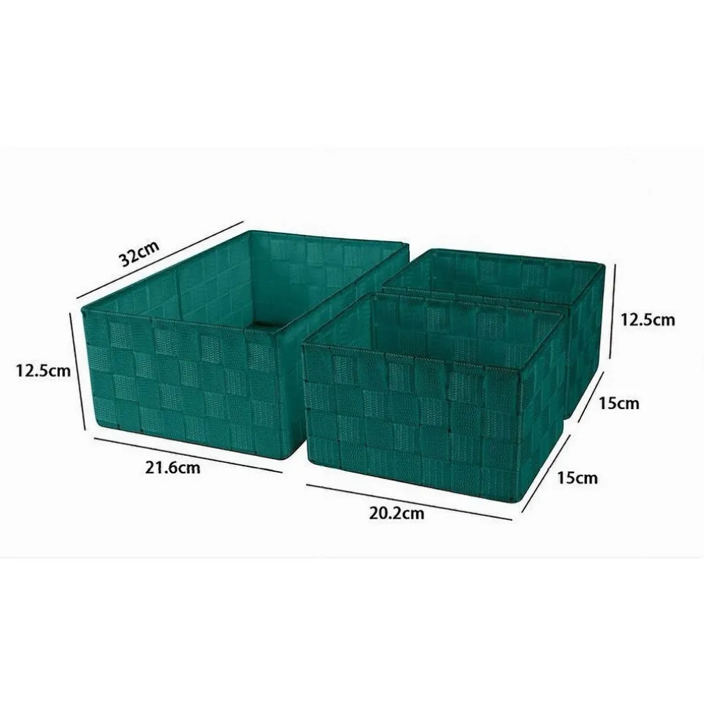 SET 3 CESTINI PORTA OGGETTI ORGANIZER IN TESSUTO RETTANGOLARI BAGNO VERDE 69951