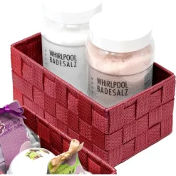 SET 3 CESTINI PORTA OGGETTI ORGANIZER IN TESSUTO RETTANGOLARI BAGNO ROSSO 69910