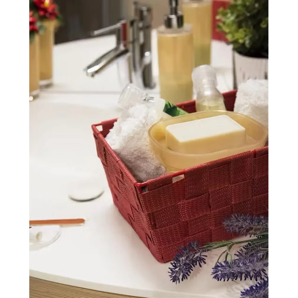 SET 3 CESTINI PORTA OGGETTI ORGANIZER IN TESSUTO RETTANGOLARI BAGNO ROSSO 69910