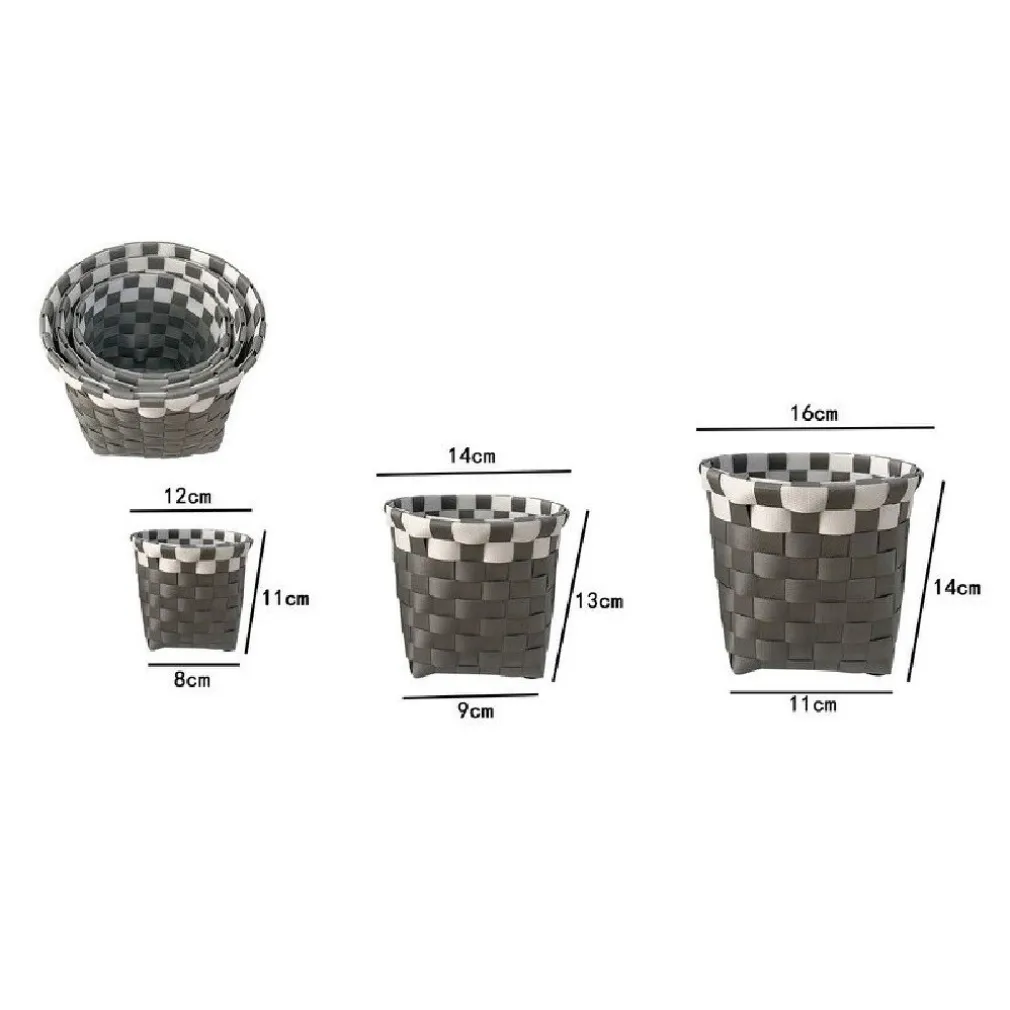 SET 3 CESTINI PORTA OGGETTI ORGANIZER TESSUTO BAGNO ROTONDI GRIGIO BIANCO 59075