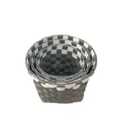 SET 3 CESTINI PORTA OGGETTI ORGANIZER TESSUTO BAGNO ROTONDI GRIGIO BIANCO 59075