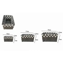 SET 3 CESTINI PORTAOGGETTI ORGANIZER TESSUTO BAGNO RETTANGOLARI GRIGIO BIANCO 59081