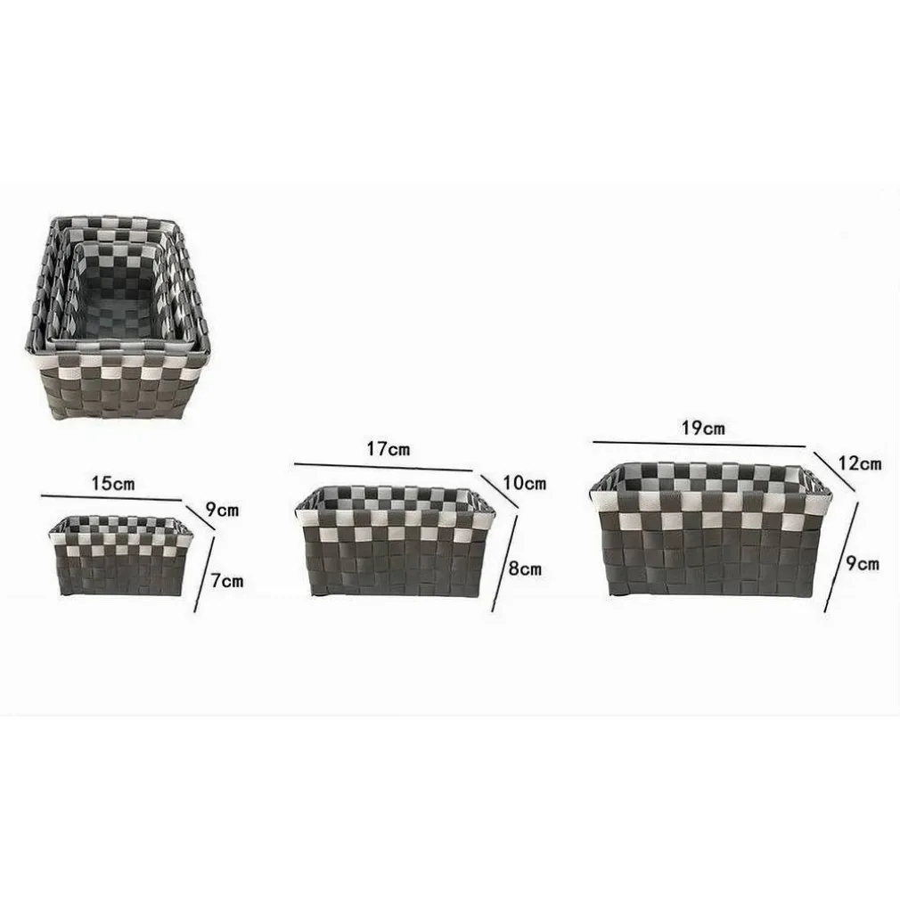 SET 3 CESTINI PORTAOGGETTI ORGANIZER TESSUTO BAGNO RETTANGOLARI GRIGIO BIANCO 59081