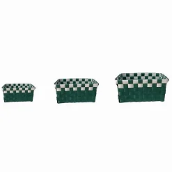SET 3 CESTINI PORTAOGGETTI ORGANIZER TESSUTO BAGNO RETTANGOLARI VERDE BIANCO 59084