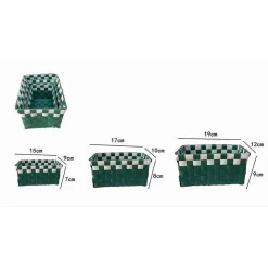 SET 3 CESTINI PORTAOGGETTI ORGANIZER TESSUTO BAGNO RETTANGOLARI VERDE BIANCO 59084