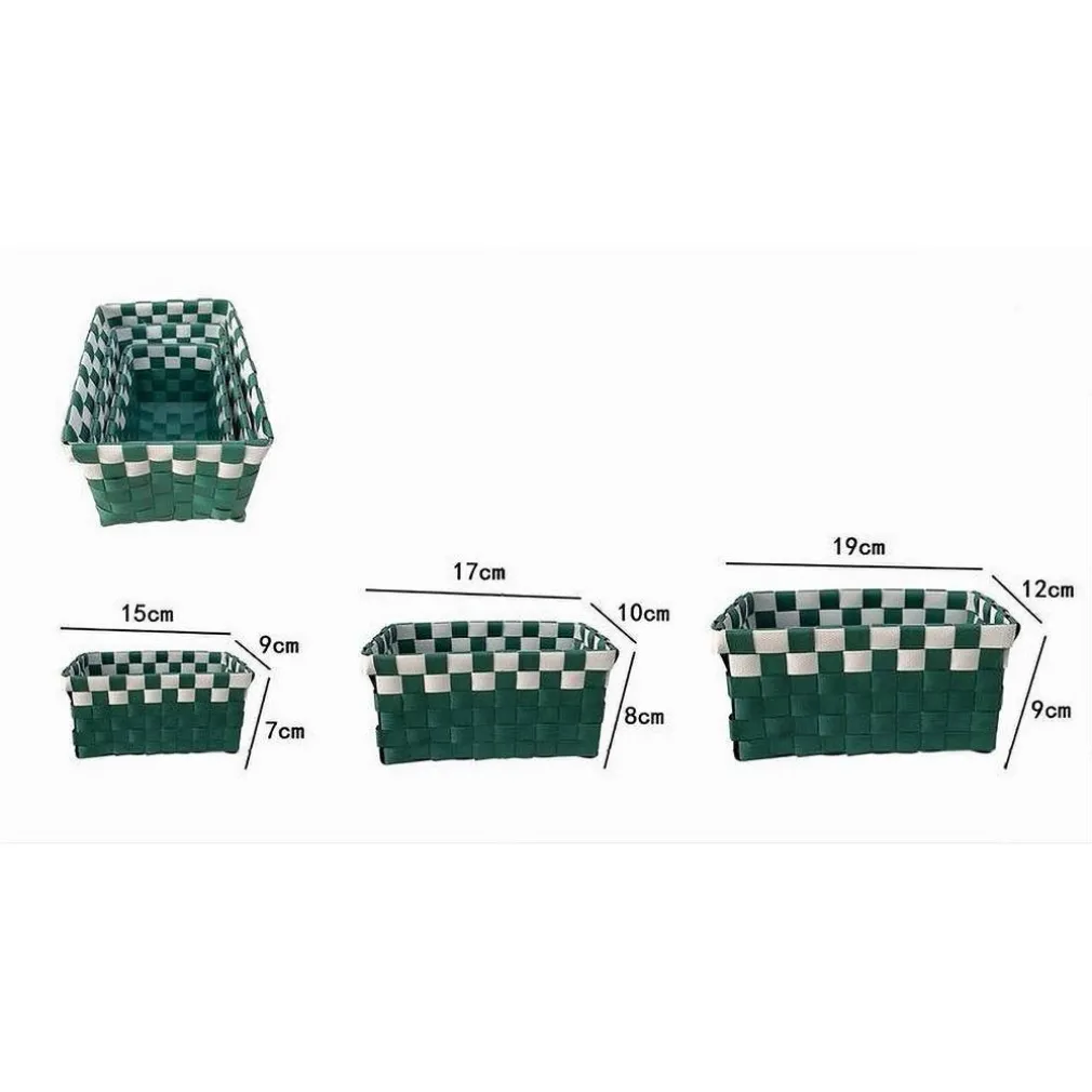 SET 3 CESTINI PORTAOGGETTI ORGANIZER TESSUTO BAGNO RETTANGOLARI VERDE BIANCO 59084