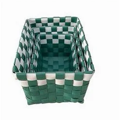 SET 3 CESTINI PORTAOGGETTI ORGANIZER TESSUTO BAGNO RETTANGOLARI VERDE BIANCO 59084