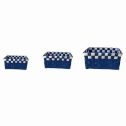 SET 3 CESTINI PORTAOGGETTI ORGANIZER TESSUTO BAGNO RETTANGOLARI BLU BIANCO 59082