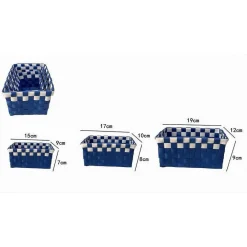 SET 3 CESTINI PORTAOGGETTI ORGANIZER TESSUTO BAGNO RETTANGOLARI BLU BIANCO 59082