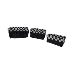 SET 3 CESTINI PORTAOGGETTI ORGANIZER TESSUTO BAGNO RETTANGOLARI NERO BIANCO 59079