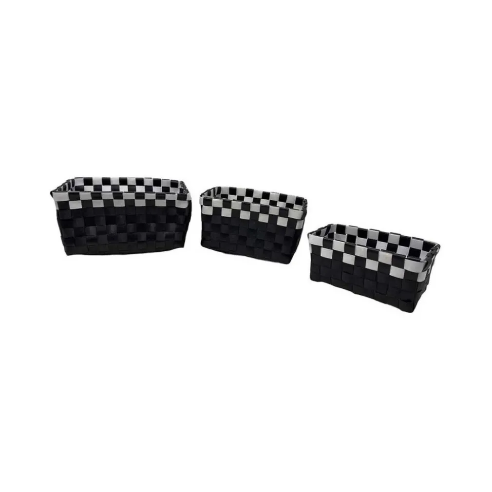 SET 3 CESTINI PORTAOGGETTI ORGANIZER TESSUTO BAGNO RETTANGOLARI NERO BIANCO 59079