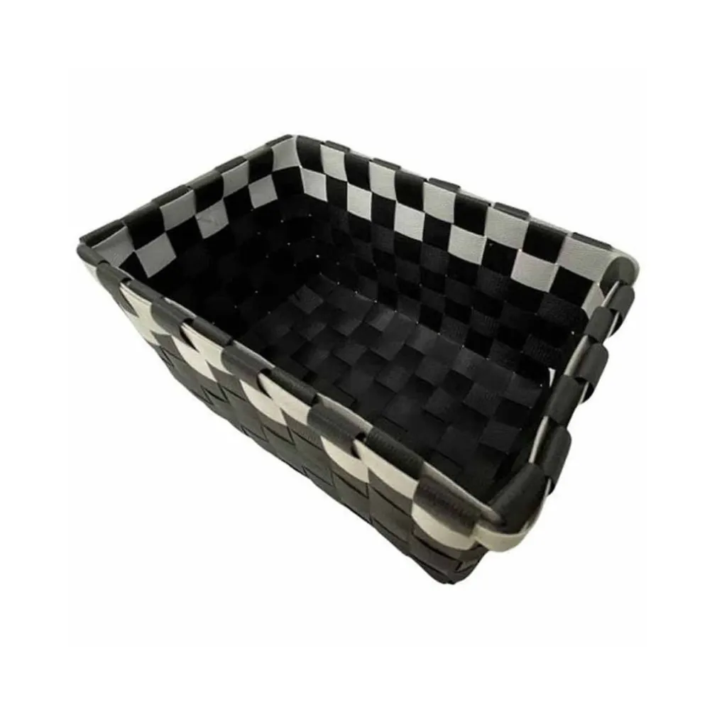 SET 3 CESTINI PORTAOGGETTI ORGANIZER TESSUTO BAGNO RETTANGOLARI NERO BIANCO 59079