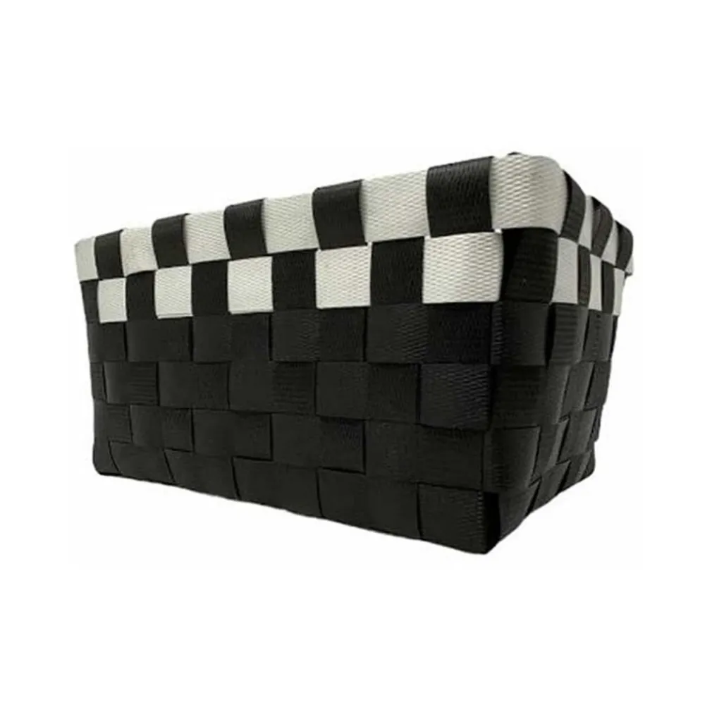 SET 3 CESTINI PORTAOGGETTI ORGANIZER TESSUTO BAGNO RETTANGOLARI NERO BIANCO 59079