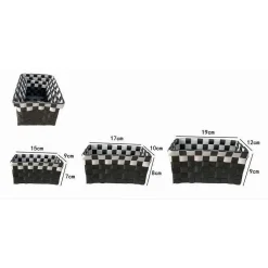 SET 3 CESTINI PORTAOGGETTI ORGANIZER TESSUTO BAGNO RETTANGOLARI NERO BIANCO 59079