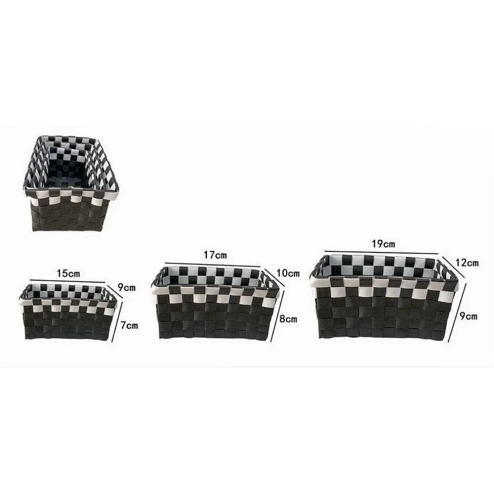 SET 3 CESTINI PORTAOGGETTI ORGANIZER TESSUTO BAGNO RETTANGOLARI NERO BIANCO 59079