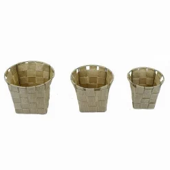 SET 3 CESTINI ROTONDI PORTA OGGETTI IN TESSUTO BEIGE PER BAGNO CASA CUCINA 79045