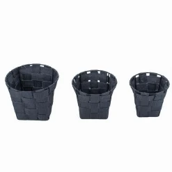 SET 3 CESTINI ROTONDI PORTA OGGETTI TESSUTO GRIGIO SCURO BAGNO CASA CUCINA 79044