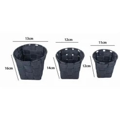 SET 3 CESTINI ROTONDI PORTA OGGETTI TESSUTO GRIGIO SCURO BAGNO CASA CUCINA 79044