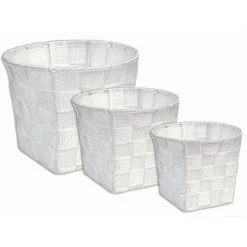 SET 3 CESTINI ROTONDI PORTAOGGETTI IN TESSUTO BIANCO PER BAGNO CASA CUCINA 79043