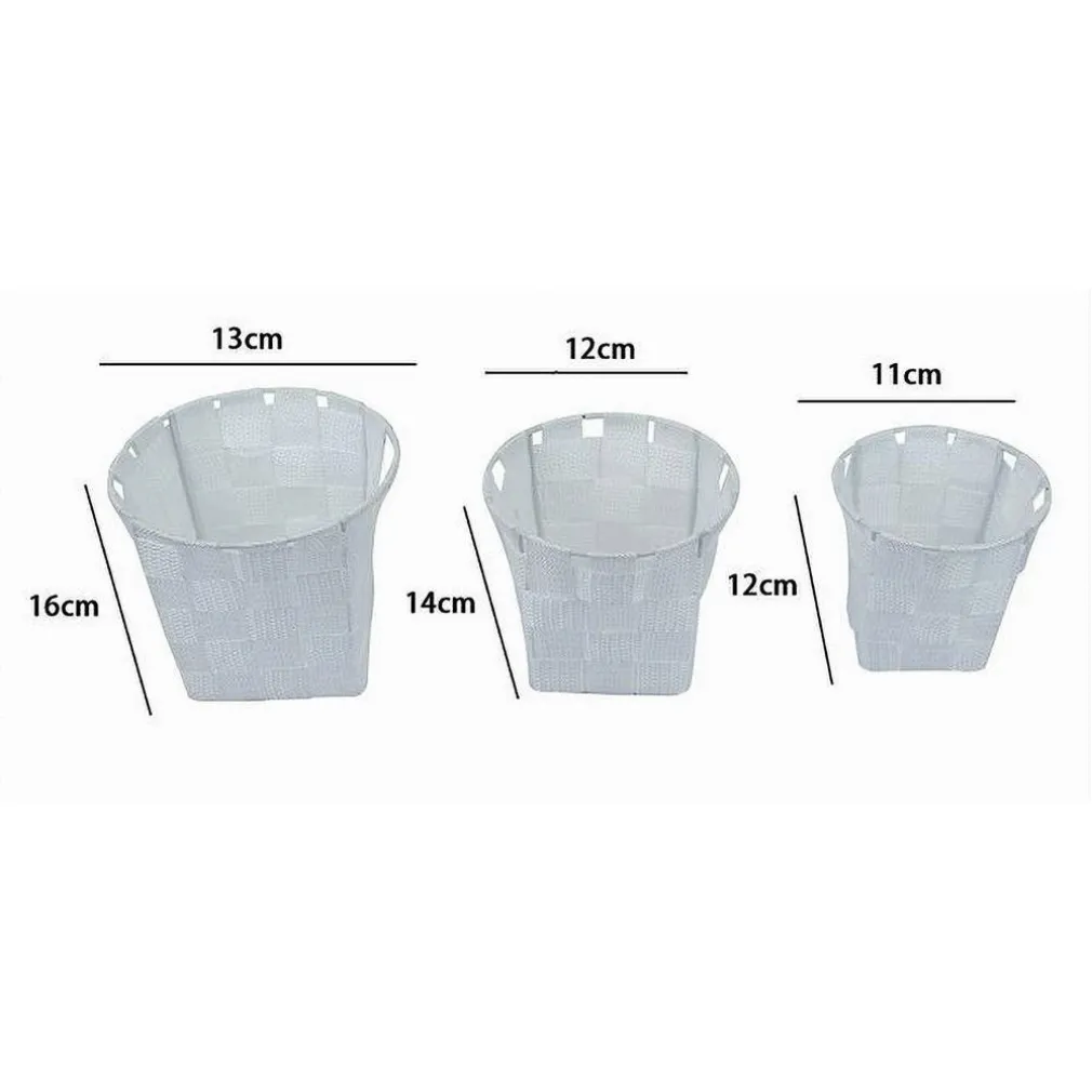 SET 3 CESTINI ROTONDI PORTAOGGETTI IN TESSUTO BIANCO PER BAGNO CASA CUCINA 79043