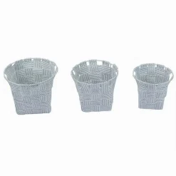 SET 3 CESTINI TONDI PORTA OGGETTI TESSUTO GRIGIO CHIARO BAGNO CASA CUCINA 79042