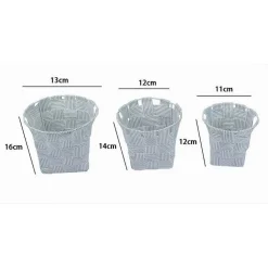 SET 3 CESTINI TONDI PORTA OGGETTI TESSUTO GRIGIO CHIARO BAGNO CASA CUCINA 79042