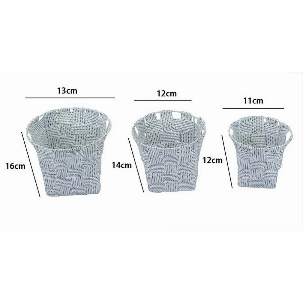 SET 3 CESTINI TONDI PORTA OGGETTI TESSUTO GRIGIO CHIARO BAGNO CASA CUCINA 79042