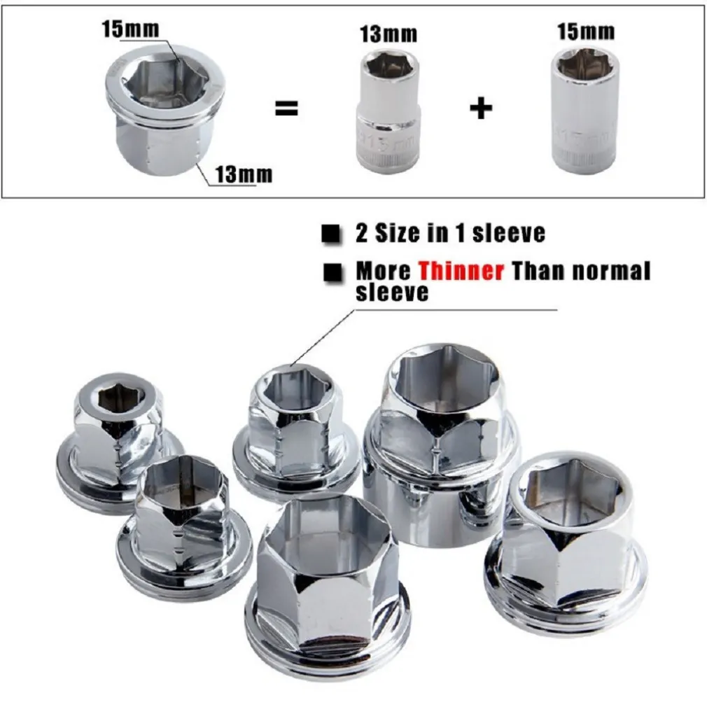 SET 7 CHIAVE A CRICCHETTO REVERSIBILE ESAGONALI 14-19MM 5 INNESTI 6-19MM