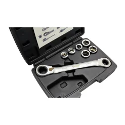 SET 7 CHIAVE A CRICCHETTO REVERSIBILE ESAGONALI 14-19MM 5 INNESTI 6-19MM