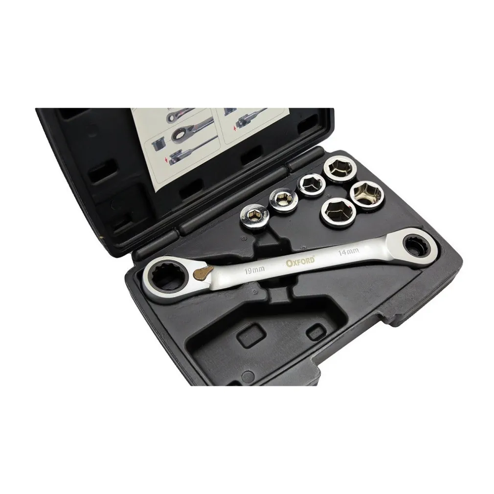 SET 7 CHIAVE A CRICCHETTO REVERSIBILE ESAGONALI 14-19MM 5 INNESTI 6-19MM