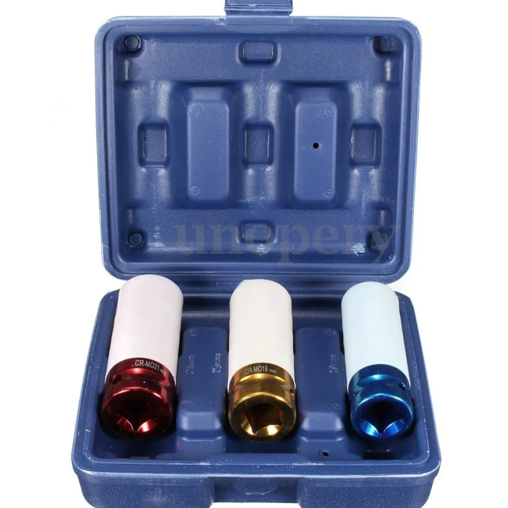 SET 3 CHIAVI A BUSSOLA PER DADI CERCHIO RUOTE ATTACCO 1/2" RIVESTITE 17 19 21 MM