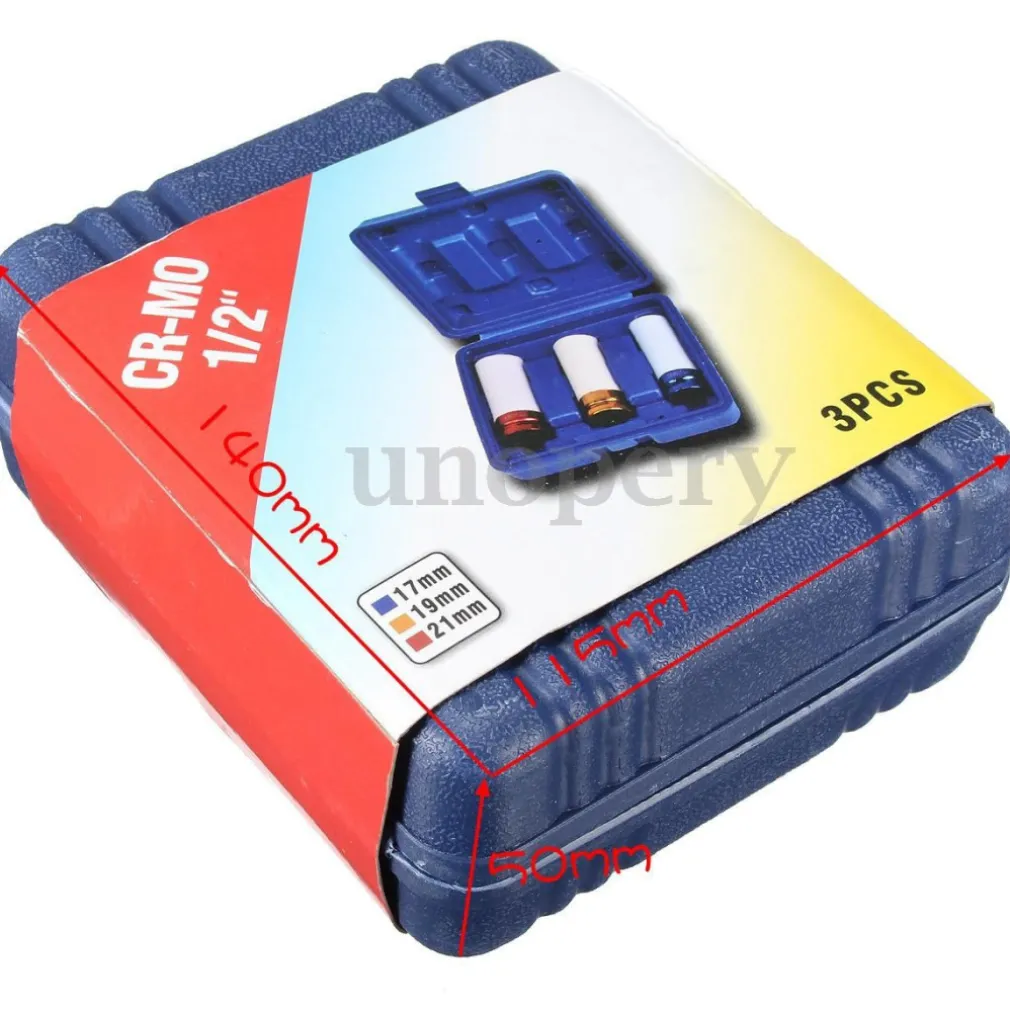 SET 3 CHIAVI A BUSSOLA PER DADI CERCHIO RUOTE ATTACCO 1/2" RIVESTITE 17 19 21 MM