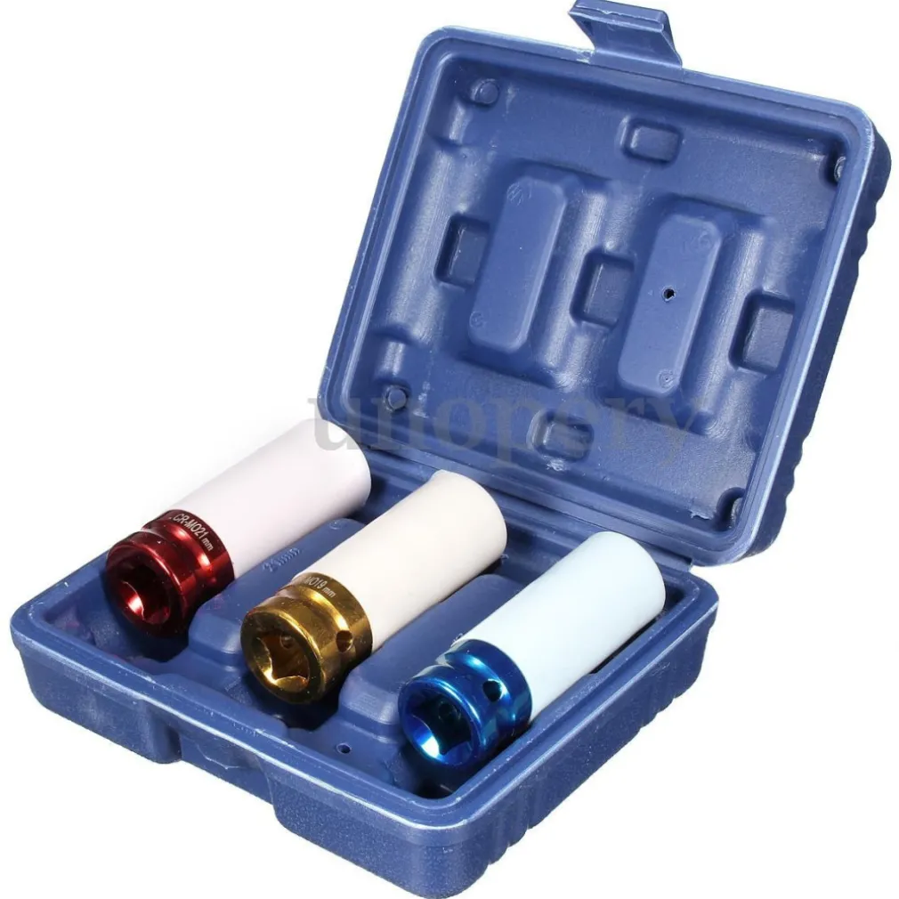 SET 3 CHIAVI A BUSSOLA PER DADI CERCHIO RUOTE ATTACCO 1/2" RIVESTITE 17 19 21 MM