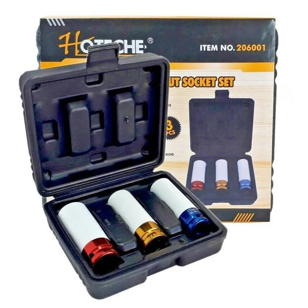 SET 3 CHIAVI A BUSSOLE 1/2'' PER CERCHI IN LEGA RIVESTIMENTO TEFLON 17 19 21MM