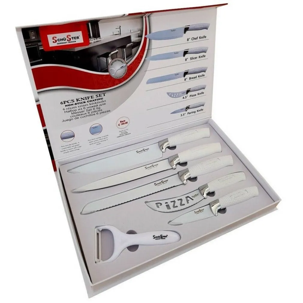SET 5 COLTELLI DA CUCINA IN ACCIAIO MANICO ANTISCIVOLO + PELAPATATE WHITE