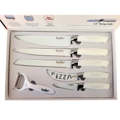 SET 5 COLTELLI DA CUCINA IN ACCIAIO MANICO ANTISCIVOLO + PELAPATATE WHITE