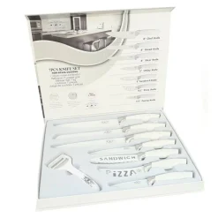 SET 7 COLTELLI DA CUCINA IN ACCIAIO MANICO ANTISCIVOLO PIU PELAPATATE WHITE