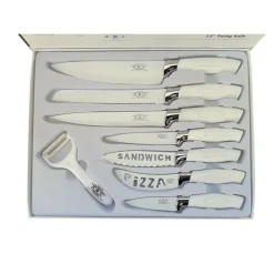 SET 7 COLTELLI DA CUCINA IN ACCIAIO MANICO ANTISCIVOLO PIU PELAPATATE WHITE
