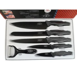 SET 5 COLTELLI DA CUCINA IN ACCIAIO EFFETTO CARBONIO PIU PELAPATATE
