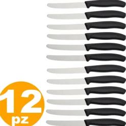 SET 12 COLTELLI DA TAVOLA CUCINA IN ACCIAIO INOX MANICO NERO RIVESTIMENTO