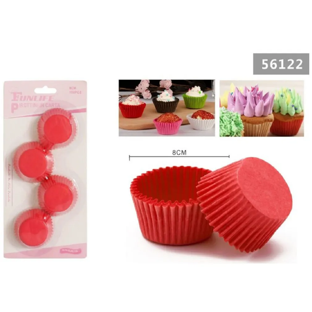 SET 2 CONFEZIONI 100 PIROTTINI CARTA 8CM ROSSI DOLCI CUPCAKE TORTINE MUFFIN 56122