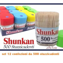 SET 12 CONFEZIONI DA 500 STUZZICADENTI DOPPIA PUNTA STECCHINI LEGNO CUCINA