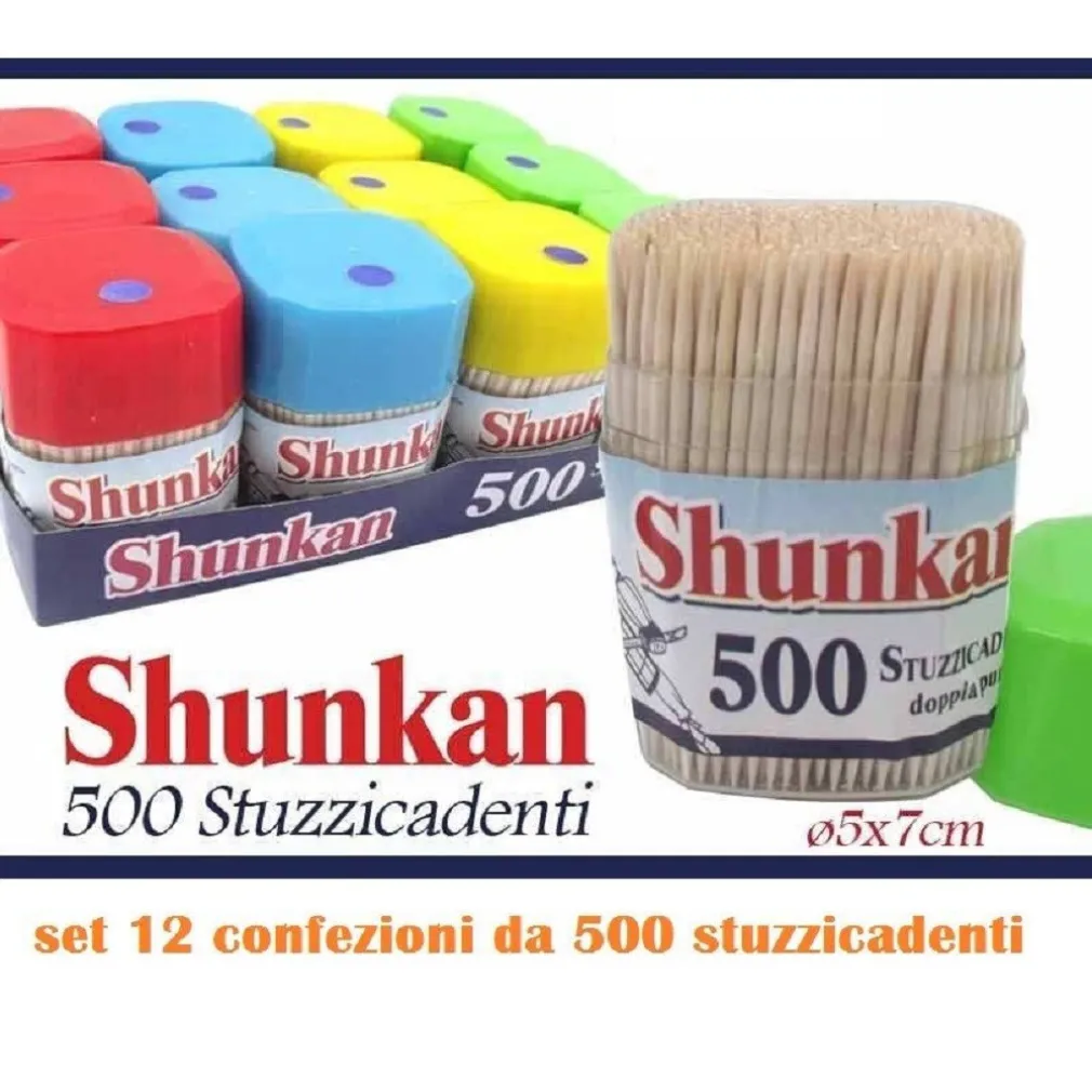 SET 12 CONFEZIONI DA 500 STUZZICADENTI DOPPIA PUNTA STECCHINI LEGNO CUCINA