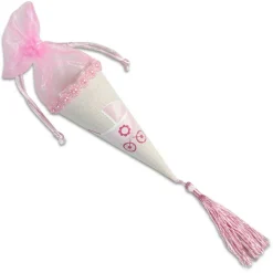 SET 12 CONI PORTA CONFETTI BOMBONIERA PER NASCITA BATTESIMO BIMBA FEMMINA ROSA