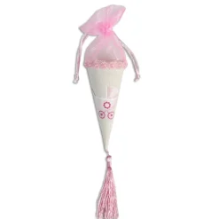 SET 12 CONI PORTA CONFETTI BOMBONIERA PER NASCITA BATTESIMO BIMBA FEMMINA ROSA