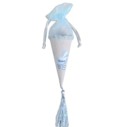 SET 12 CONI PORTA CONFETTI BOMBONIERA NASCITA BATTESIMO BIMBO MASCHIO AZZURRO