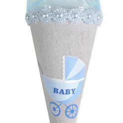 SET 12 CONI PORTA CONFETTI BOMBONIERA NASCITA BATTESIMO BIMBO MASCHIO AZZURRO